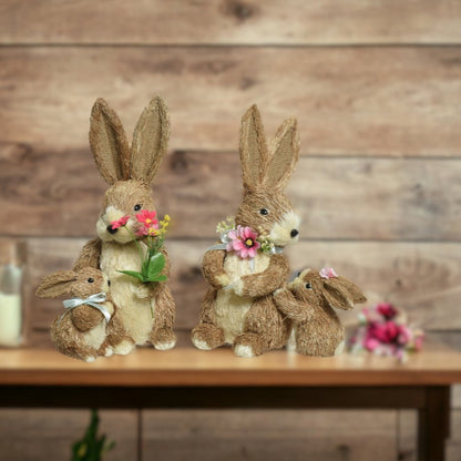 Set of 2 Easter Bunny with Flowers Decoration