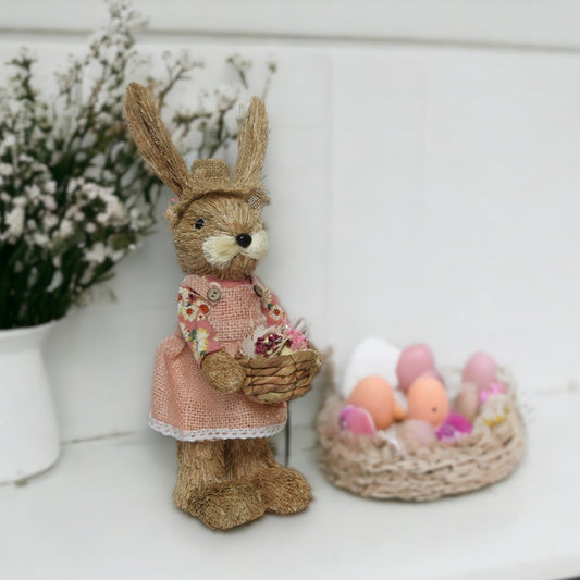 Easter Bunny with Basket of Flowers Decoration