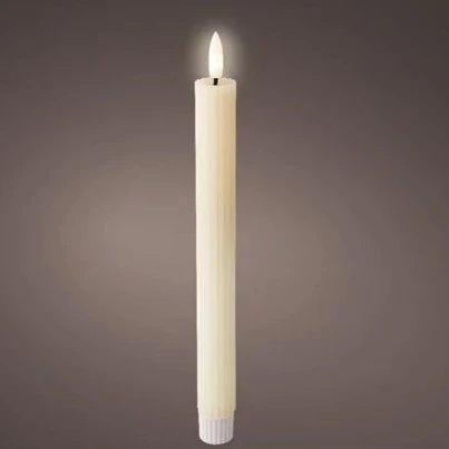 Set of 2 Cream LED Wick Carved Wax Dinner Candle