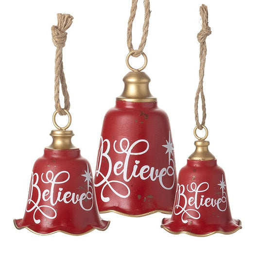 Set of 3 Red Believe Christmas Bells Set