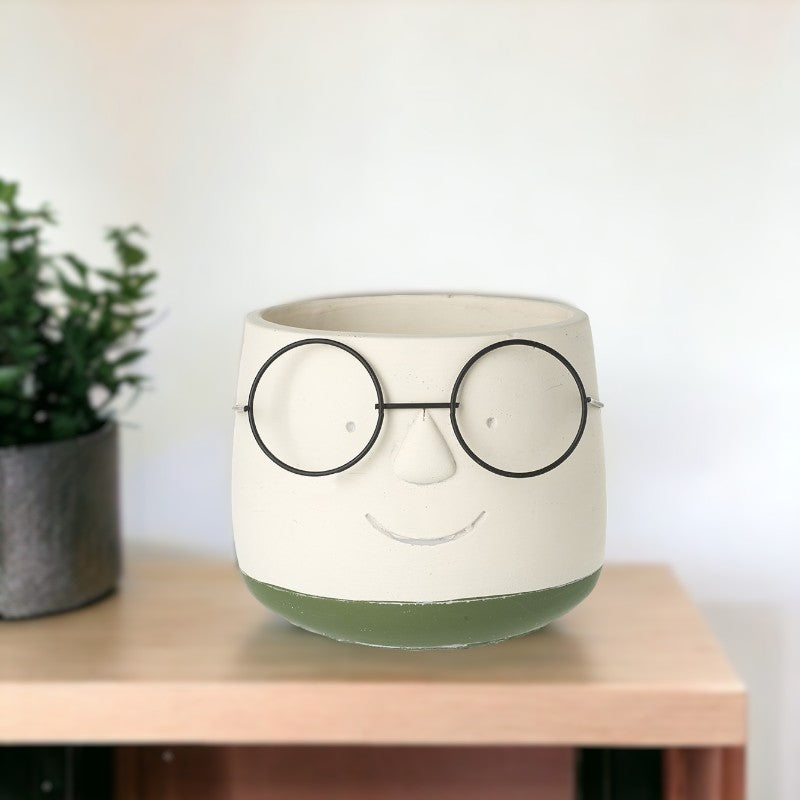 Smiley Face with Glasses Plant Pot