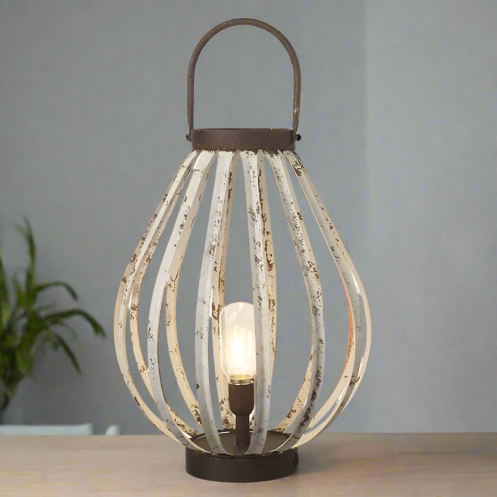 White Rustic Metal Cut Out Lantern with LED