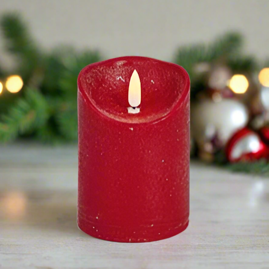 Red 13 x 9cm FlickaBright Textured Candle with Timer