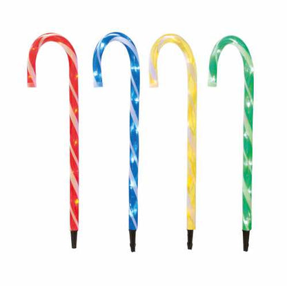 Set of 4 Multi Colour Candy Cane Stake Lights 62cm