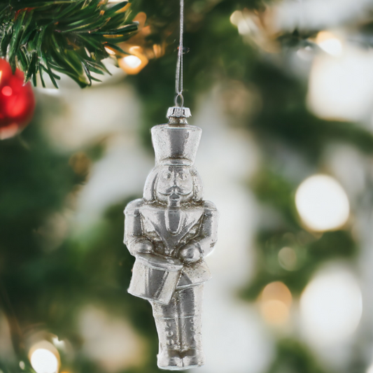 Silver Nutcracker 15cm Hanging Decoration