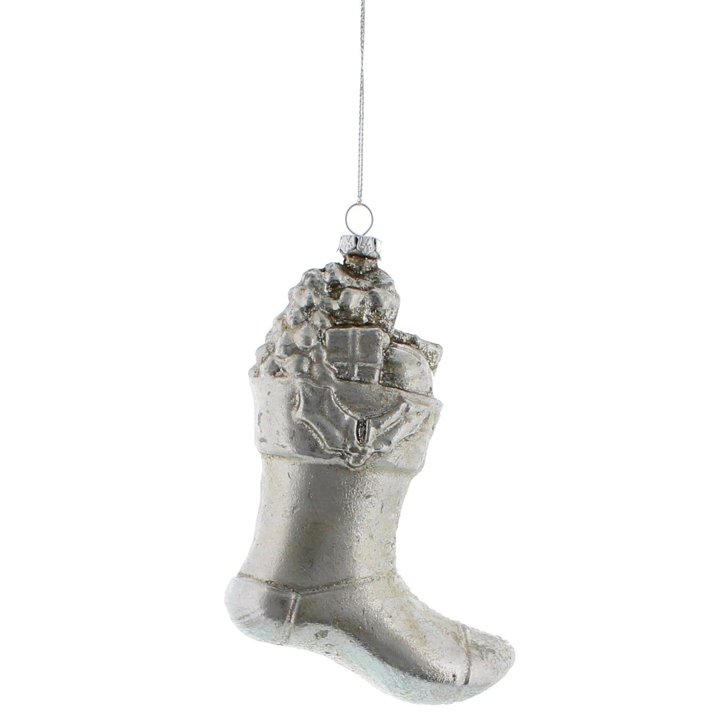 Silver Christmas Stocking 11cm Hanging Decoration