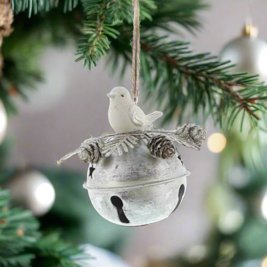 Silver Bell with White Bird and Foliage