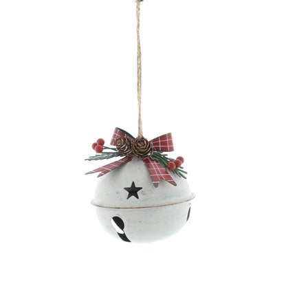 White Christmas Sleigh Bell Decoration with Foliage 8cm