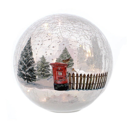 Crackle Effect Lit 15cm Ball with Post-box Winter Scene