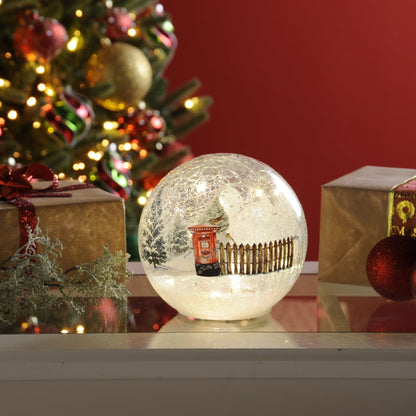 Crackle Effect Lit 15cm Ball with Post-box Winter Scene