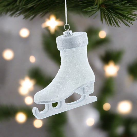 Snow White Glitter Skate Hanging Christmas Decoration