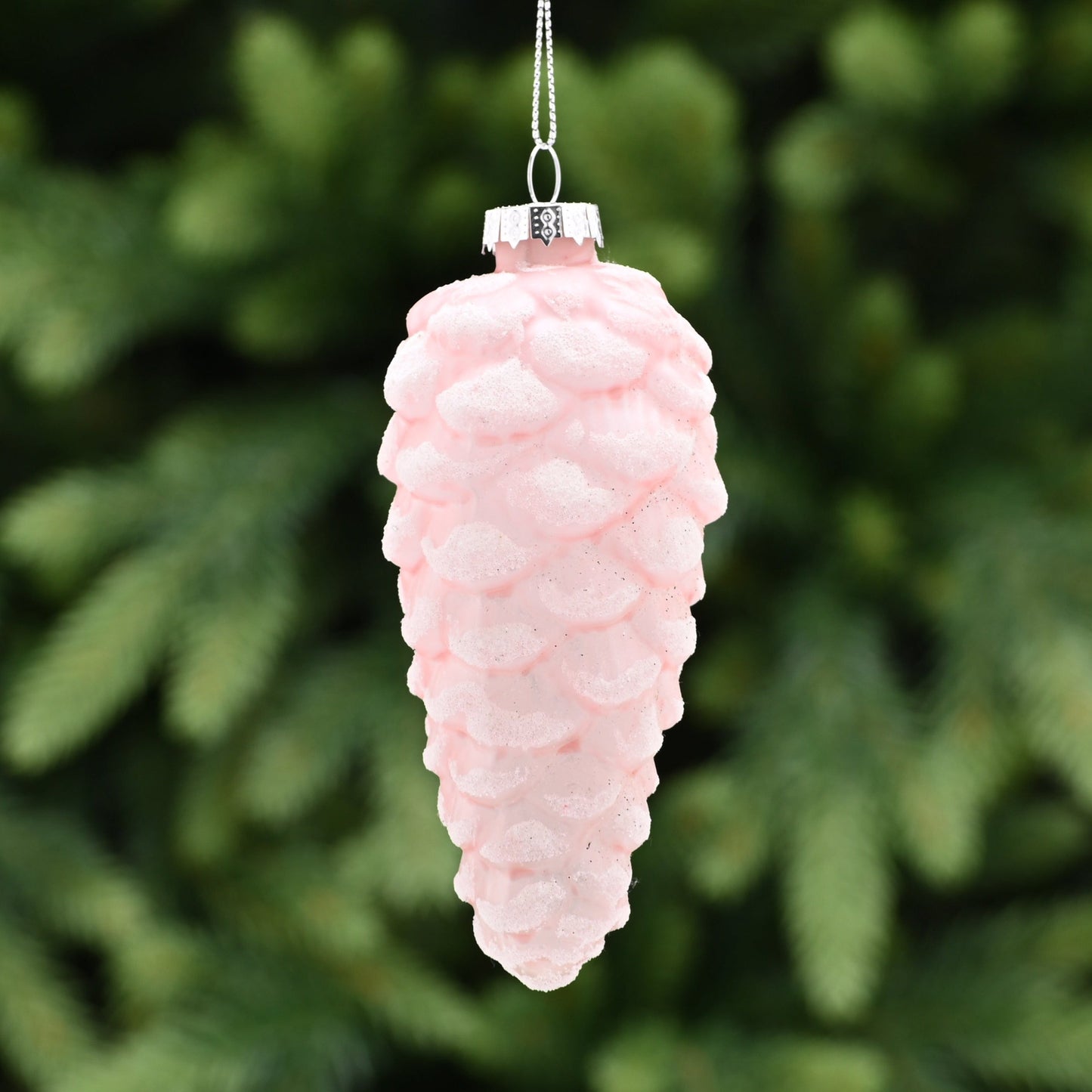 Light Pink Frosted Glass Pinecone Christmas Decoration 12cm