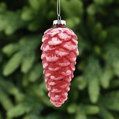 Red Frosted Glass Christmas Pinecone Decoration 12cm