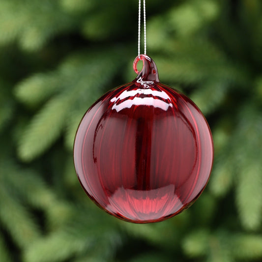 Vintage Style Translucent Red Glass Christmas Bauble 8cm