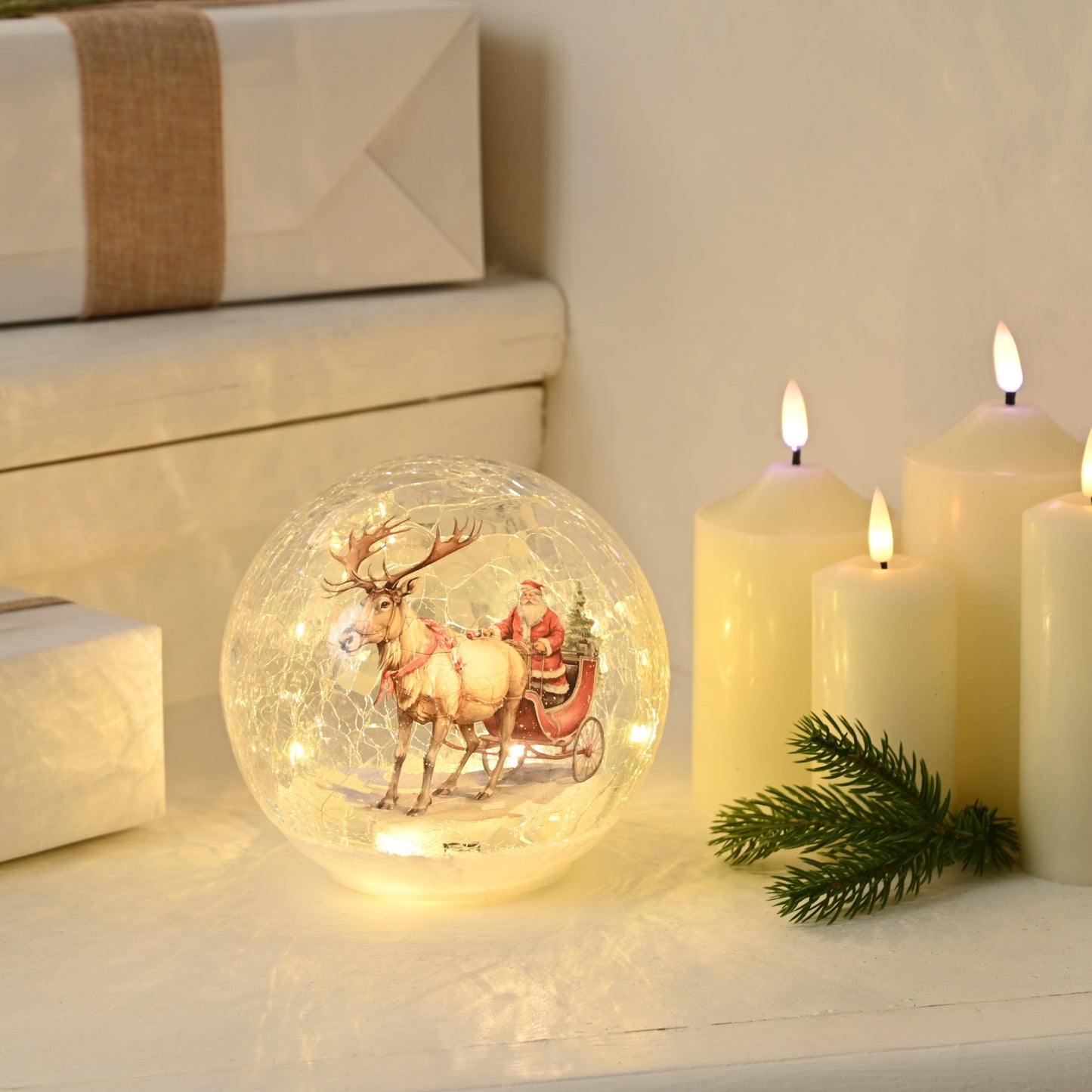 Santa Sleigh Lit Crackle Effect Ball 15cm