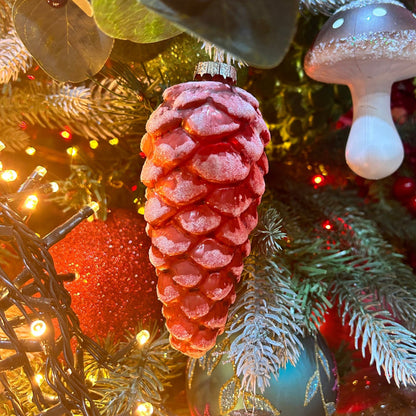 Red Frosted Glass Christmas Pinecone Decoration 12cm