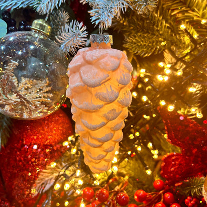 Light Pink Frosted Glass Pinecone Christmas Decoration 12cm