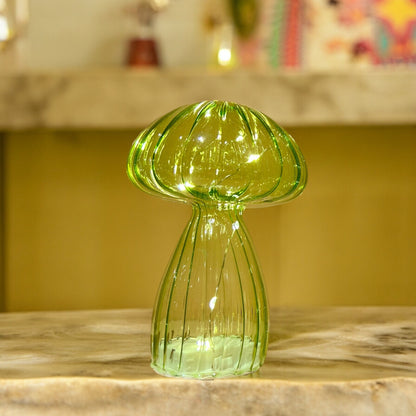 Micro LED Green Glass Mushroom Decoration 16.5cm