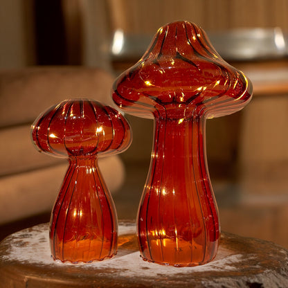 Micro LED Burnt Orange Glass Mushroom Decoration 16.5cm