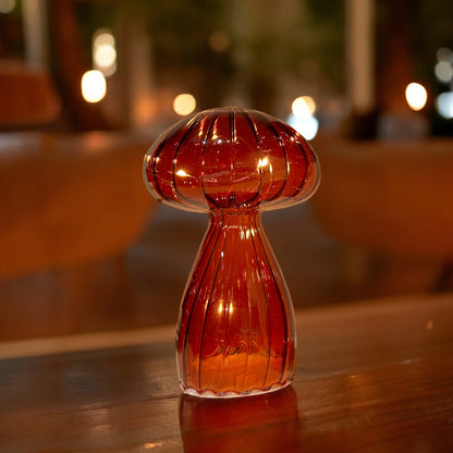 Micro LED Burnt Orange Glass Mushroom Decoration 16.5cm