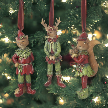 Christmas Forest Animals in Elf Clothing Hanging Decorations