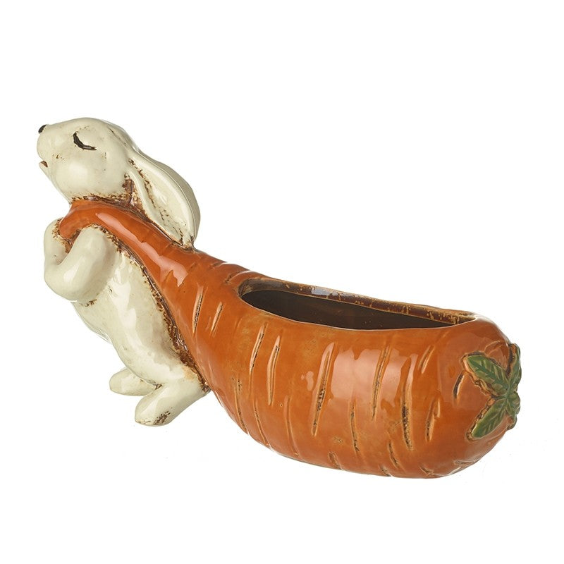 Rabbit Pulling a Carrot Plant Pot