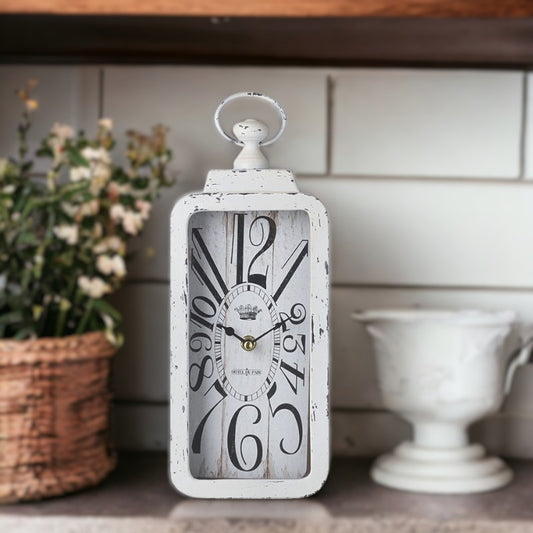 Rectangular White Distressed Clock