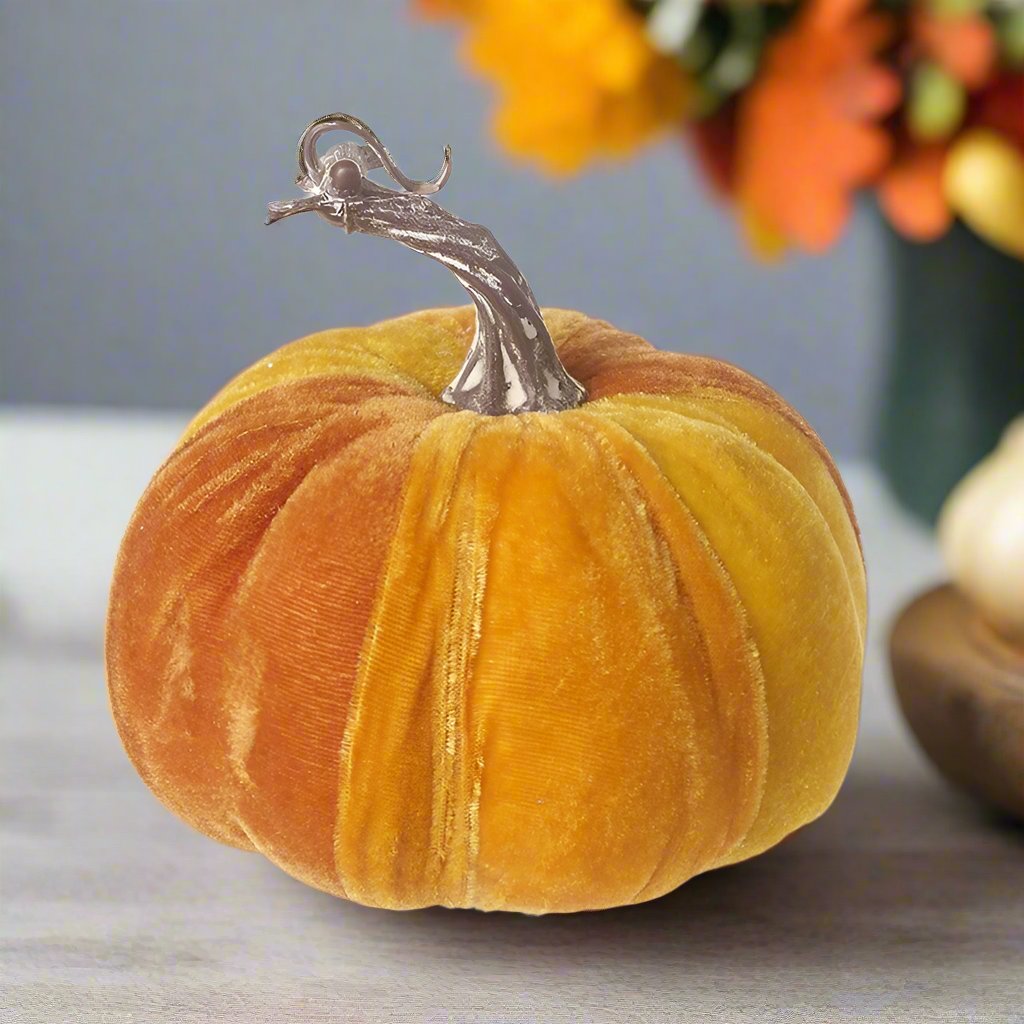 Velvet Orange Pumpkin Decoration