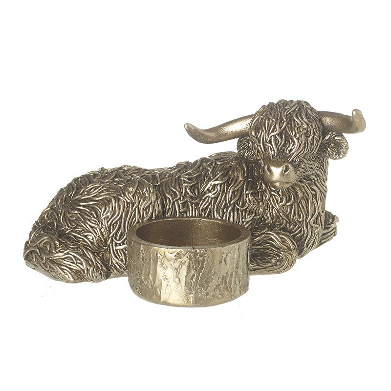 Resting Gold Highland Cow T-Light Holder