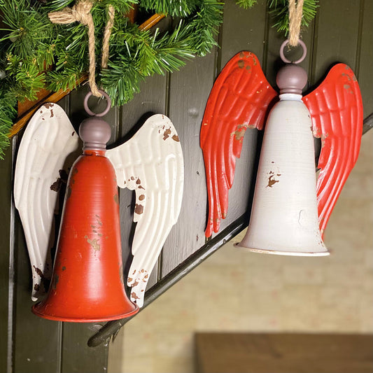 Hanging Rustic Christmas Metal Angel Bells