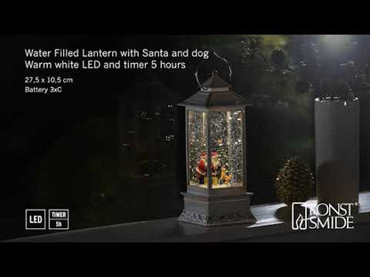 Konstsmide White Distressed Water Lantern with Santa and Dog Scene