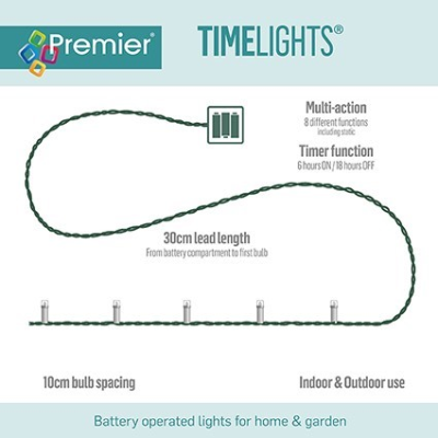 Premier TimeLights 100 Warm White LED Clear Cable String Lights