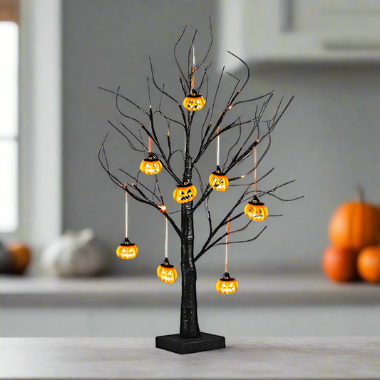 Halloween Lit Black Twig Tree with Pumpkins 60cm