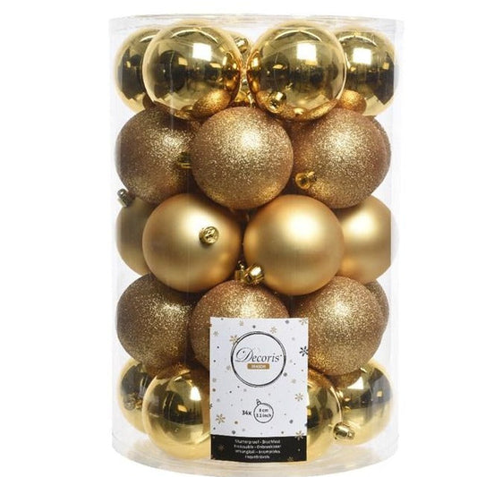 Set of 34 Mixed Light Gold Shatterproof Baubles