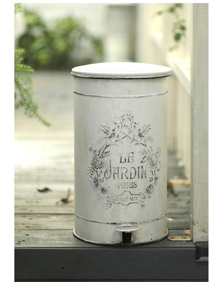 White Metal Garden Pedal Bin