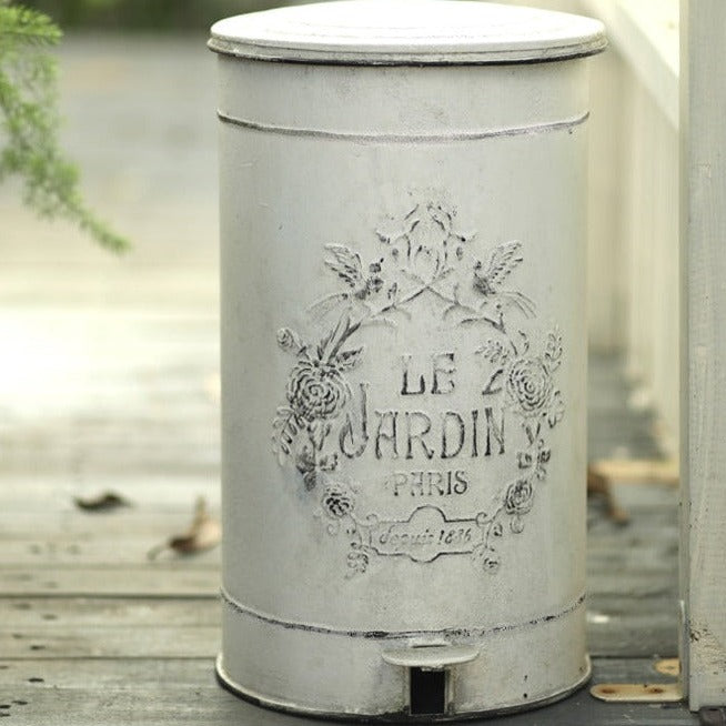 White Metal Garden Pedal Bin