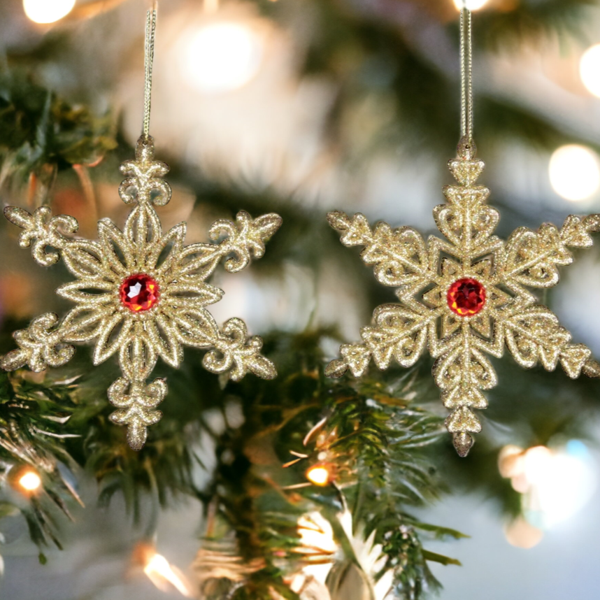 Set of 2 Gold Glitter Snowflake Hanging Decoration