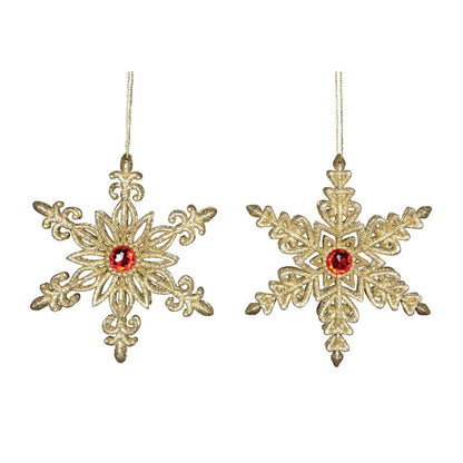 Set of 2 Gold Glitter Snowflake Hanging Decoration