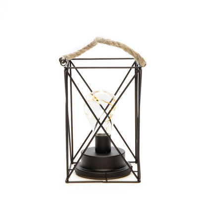 Black Square Metal Frame Lantern Battery Operated with Amber LED Bulb