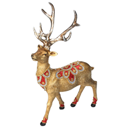 Christmas Gold Stag with Red And Gold Jewels