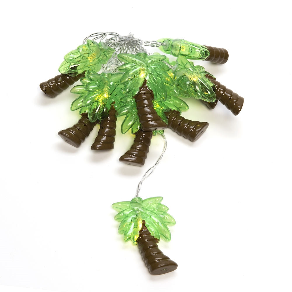 palm tree lights with the LED's on lay out on a plain white background in a cluster 