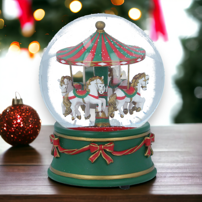 Horse Carousel Musical Snow Globe