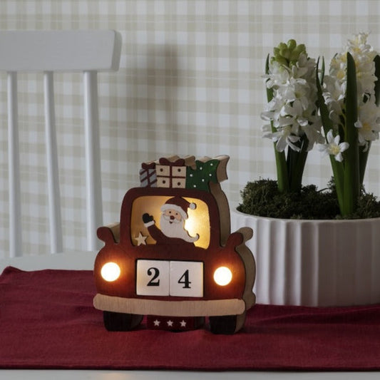 Santa in Car Wooden Advent LED