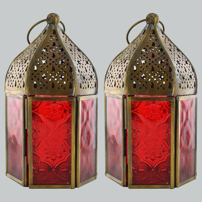 Moroccan Style Red Set Of 2 Small Lanterns