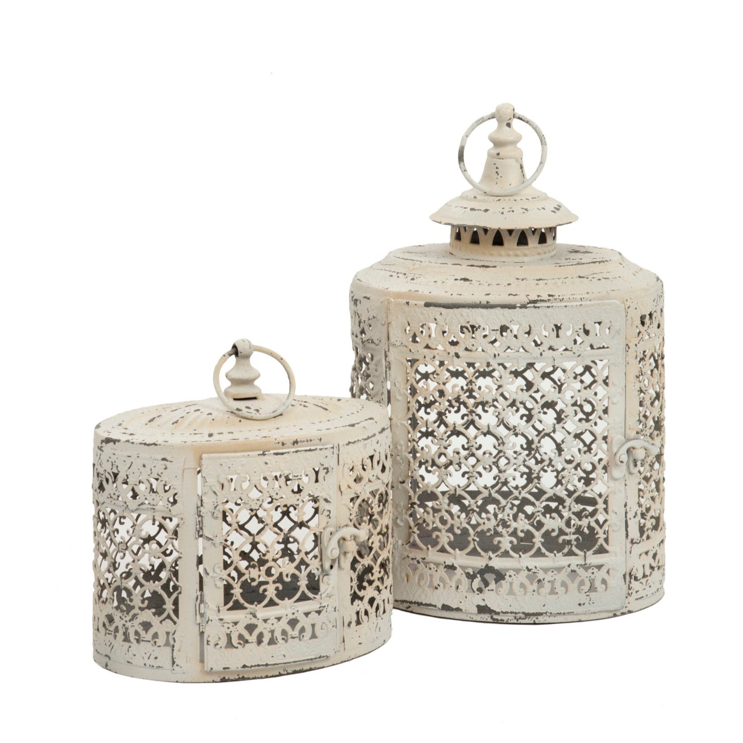 Set of 2 Antique White Oval Moorish Lanterns