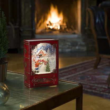 Red Vintage  Christmas Book with Snowman Scene Water Lantern