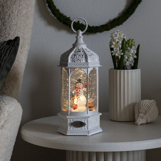 Konstsmide Antique White Snowman Scene Water Lantern with Bluetooth Speaker