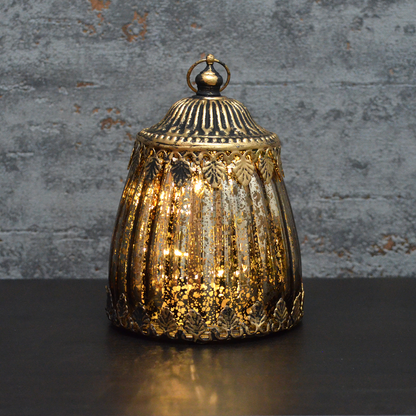 Small Vintage Style Bronze Mirrored Glass LED Lantern