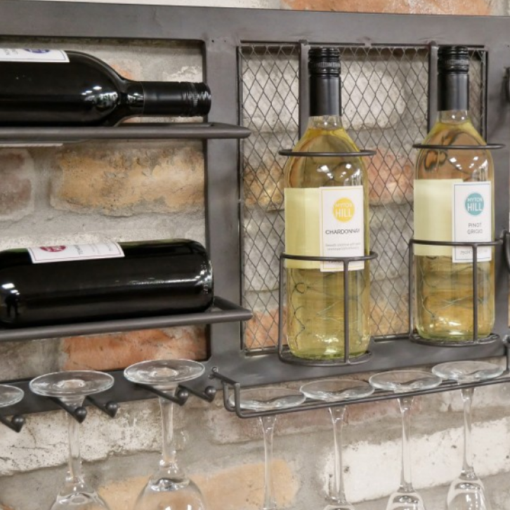 Industrial Style Wine and Glass Holder Wall Unit