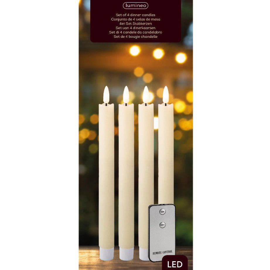 Set of 4 Cream Dinner Candle LED Wick